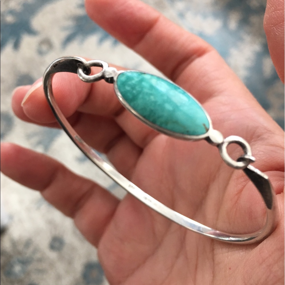 Natural turquoise sterling silver bracelet bangle - Picture 3 of 6